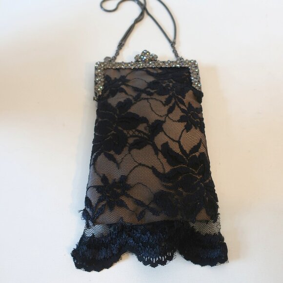 Womens Clara Studio Inc Black Nude Lace Chain Strap Clutch Evening Handbag - Picture 1 of 8